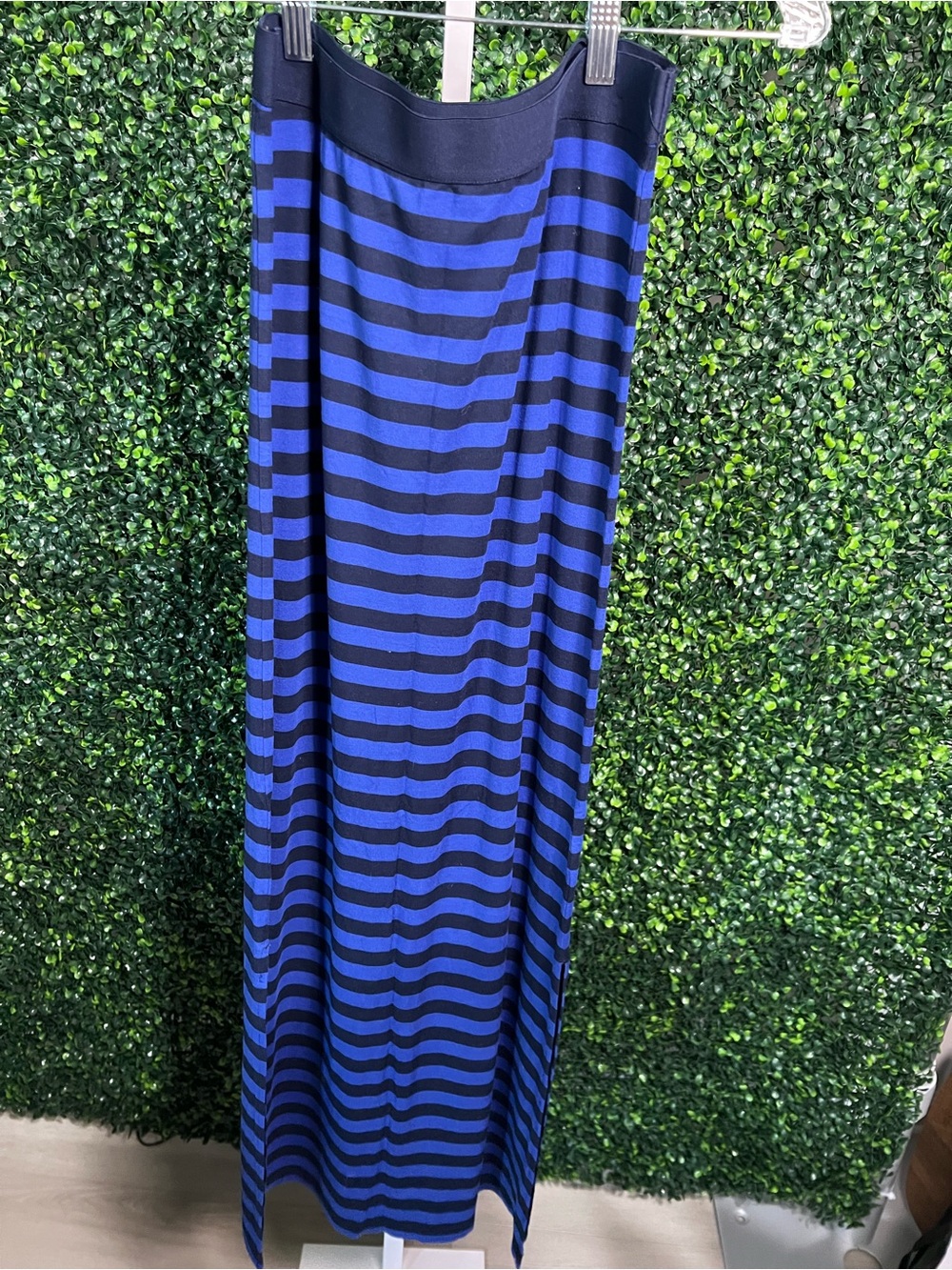 Women's Blue and Black Striped Maxi Skirt